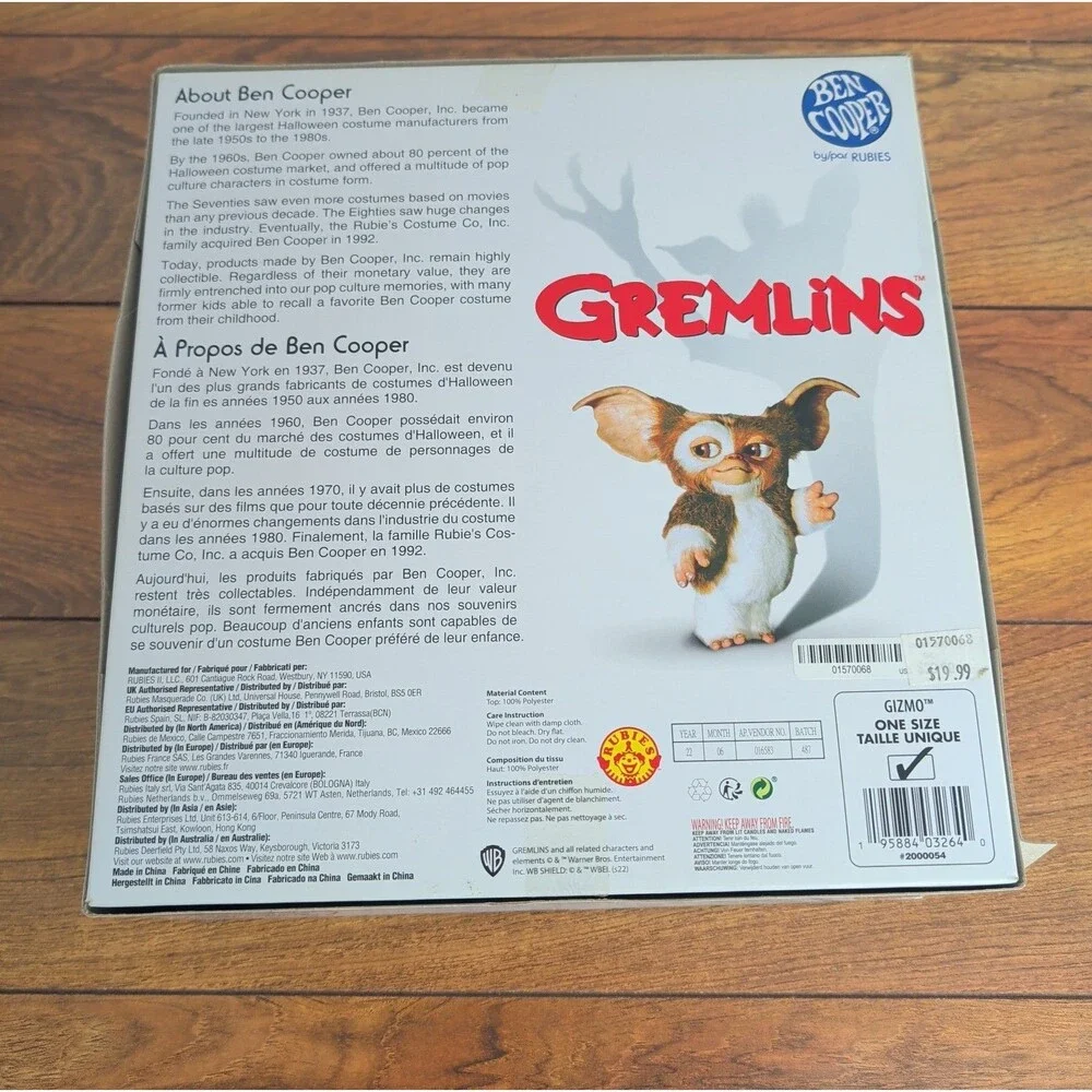 Ben Cooper Gremlins Gizmo Halloween Costume Mask & Shirt Adult Size L T-Shirt